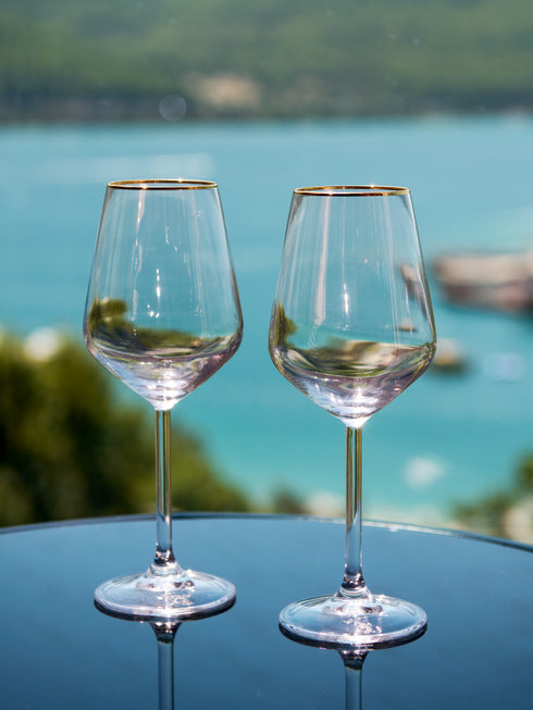 Retro Gold Wine Glasses - Set of 2